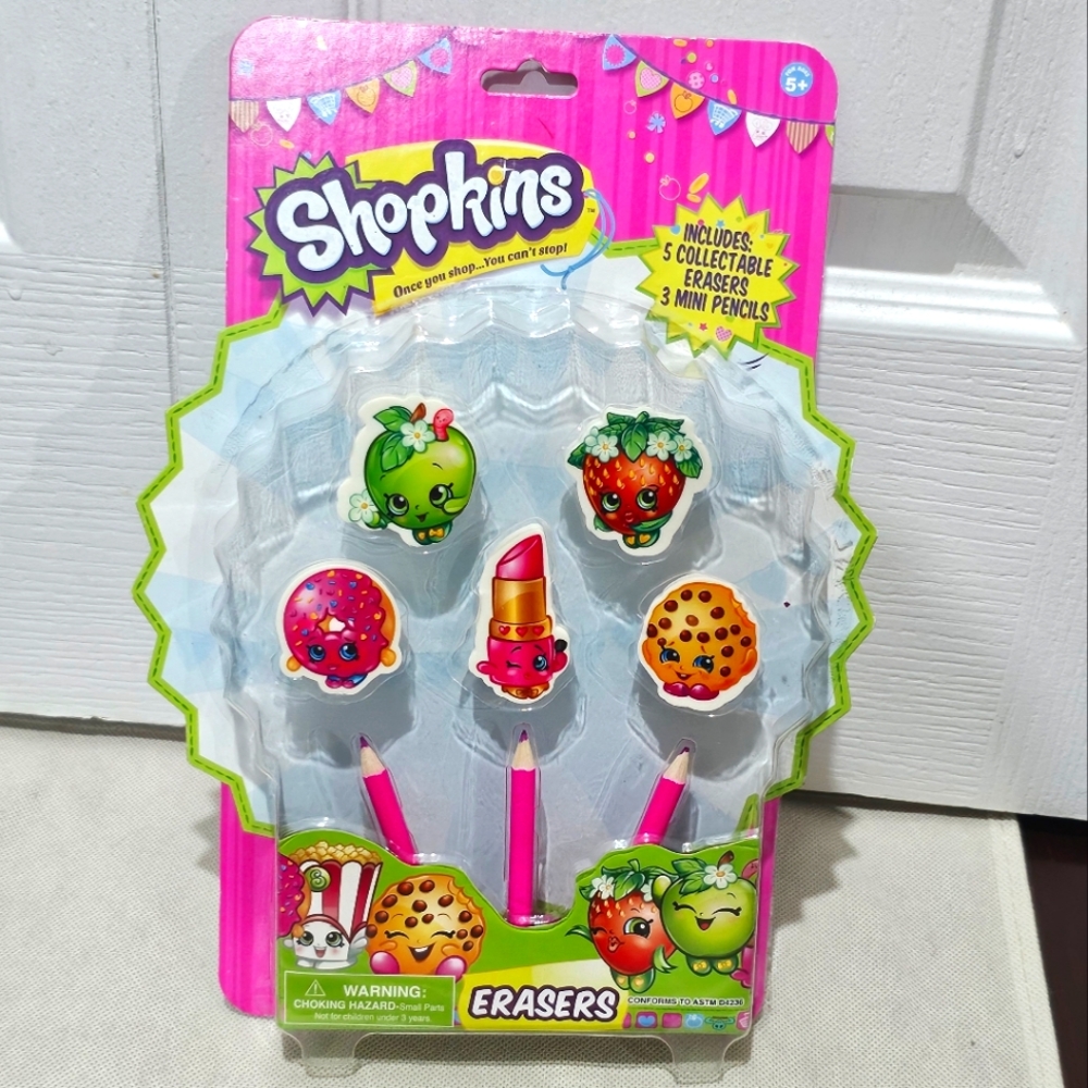 Shopkins Erasers Set Mini Pencils School Supplies NEW